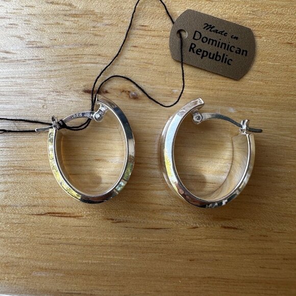 VTG Classic Hoop Earrings‎ 0.75" Leverback Made In DR 925 Sterling 4.4g NWT - Picture 1 of 8